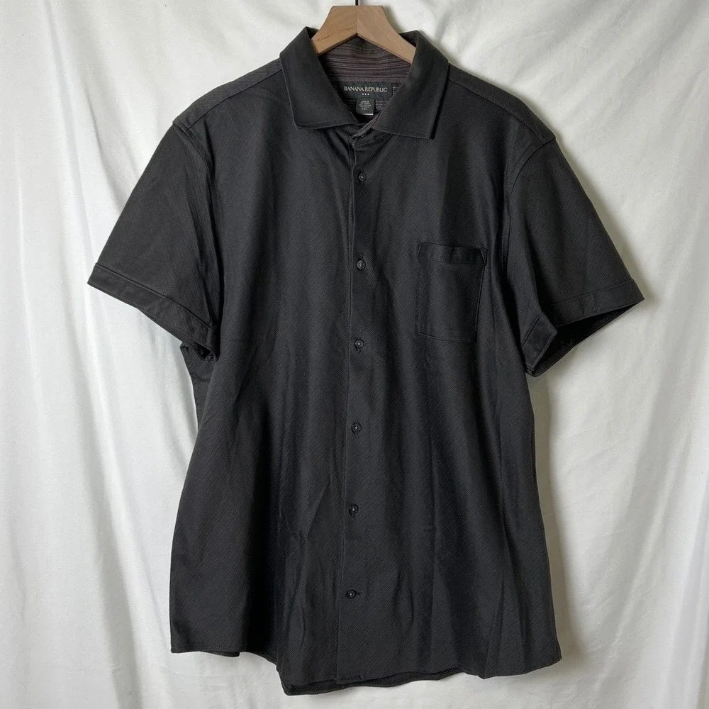 Banana Republic Men Brown Short Sleeve Button Up Shirt Size XXL Retro Resortwear